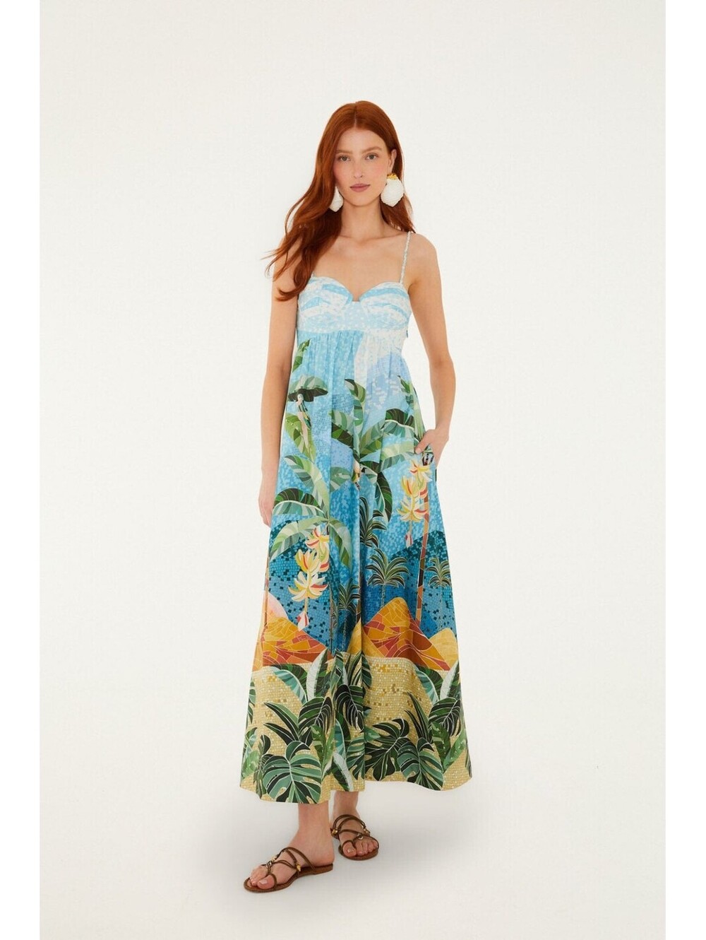 Farm Rio Multicolor Rio Mosaic Sweetheart Neck Maxi Dress NWT Medium
